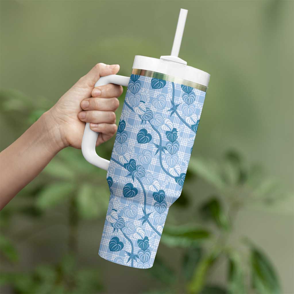 Anthurium Pikake Ti Leaf Palaka Tumbler With Handle Blue Version LT01 - Polynesian Pride