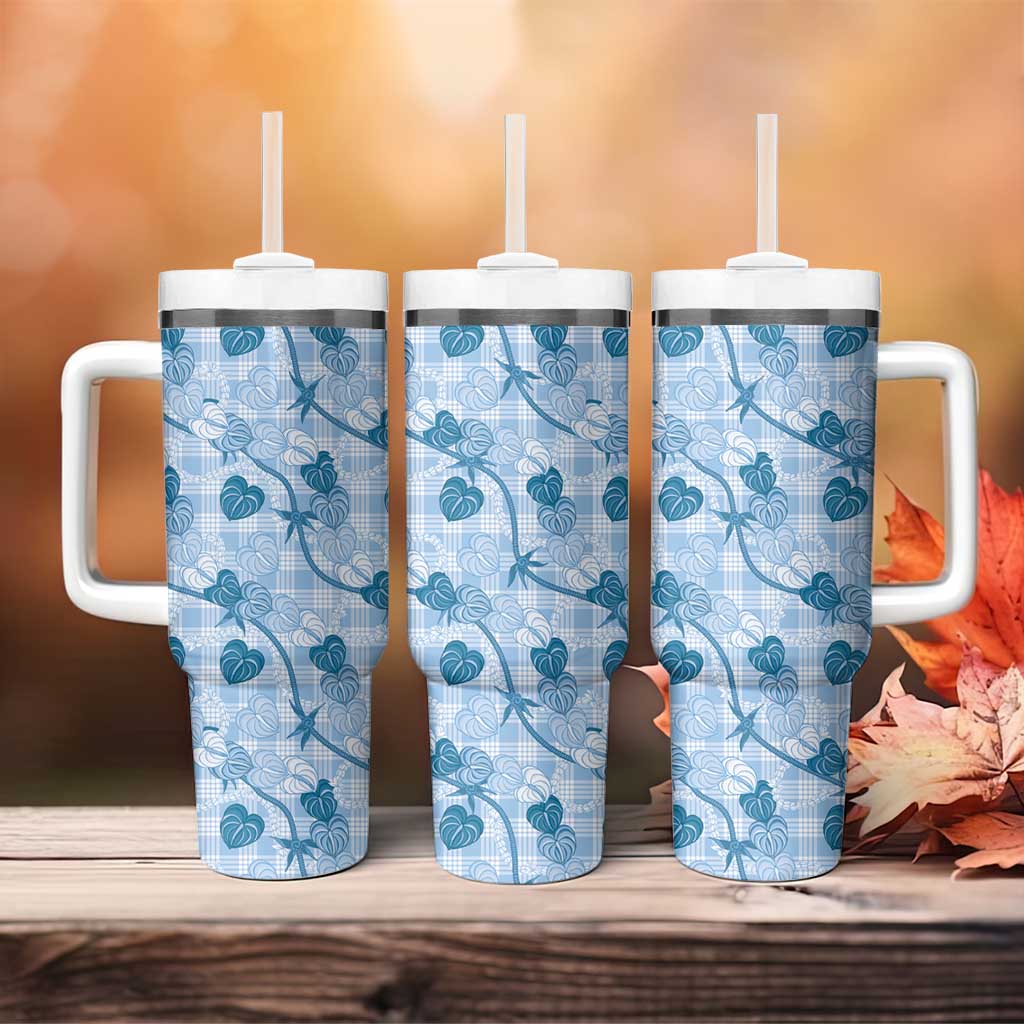 Anthurium Pikake Ti Leaf Palaka Tumbler With Handle Blue Version LT01 - Polynesian Pride