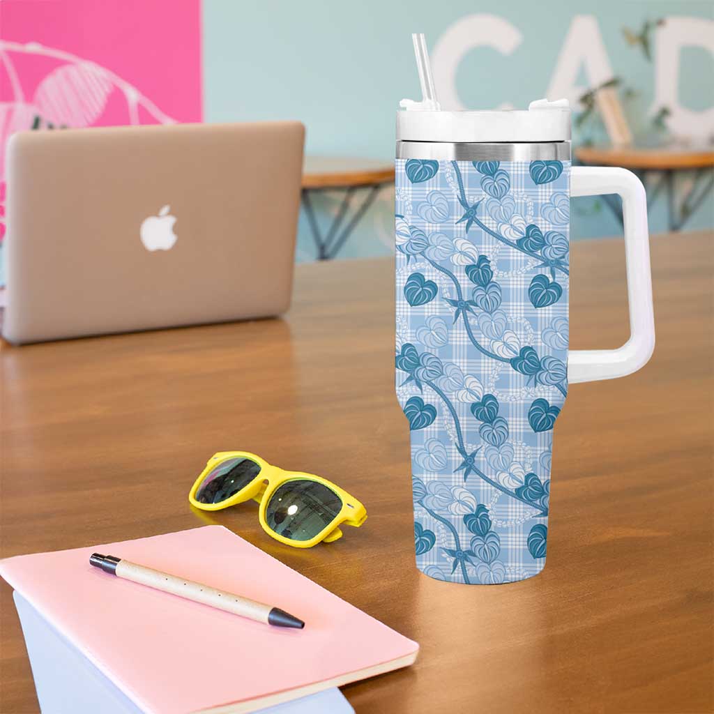 Anthurium Pikake Ti Leaf Palaka Tumbler With Handle Blue Version LT01 - Polynesian Pride