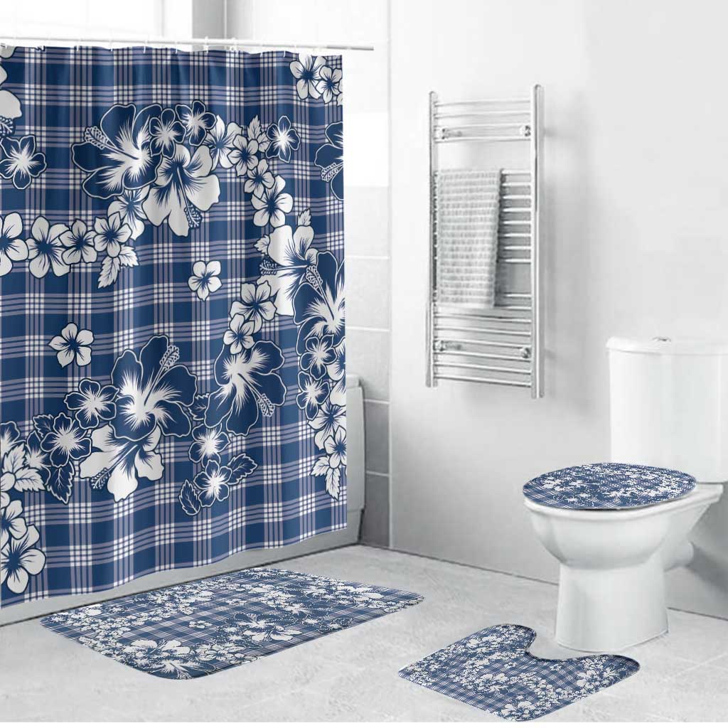 Hibiscus Pakala Cobalt Blue Royal Bathroom Set Tropical Floral Stylized LT01 Bathroom Set (4 pcs) Blue - Polynesian Pride