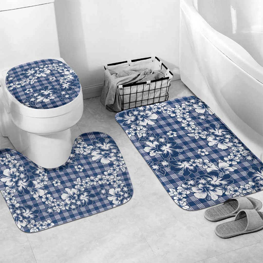 Hibiscus Pakala Cobalt Blue Royal Bathroom Set Tropical Floral Stylized LT01 Mat Set Only (3 pcs) One Size Blue - Polynesian Pride
