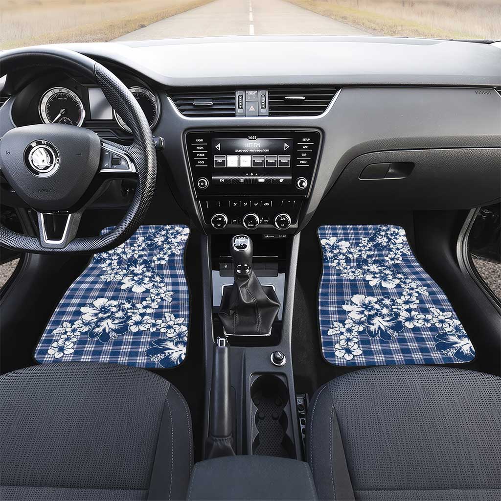 Hibiscus Pakala Cobalt Blue Royal Car Mats Tropical Floral Stylized LT01 Set 2pcs - Front Blue - Polynesian Pride