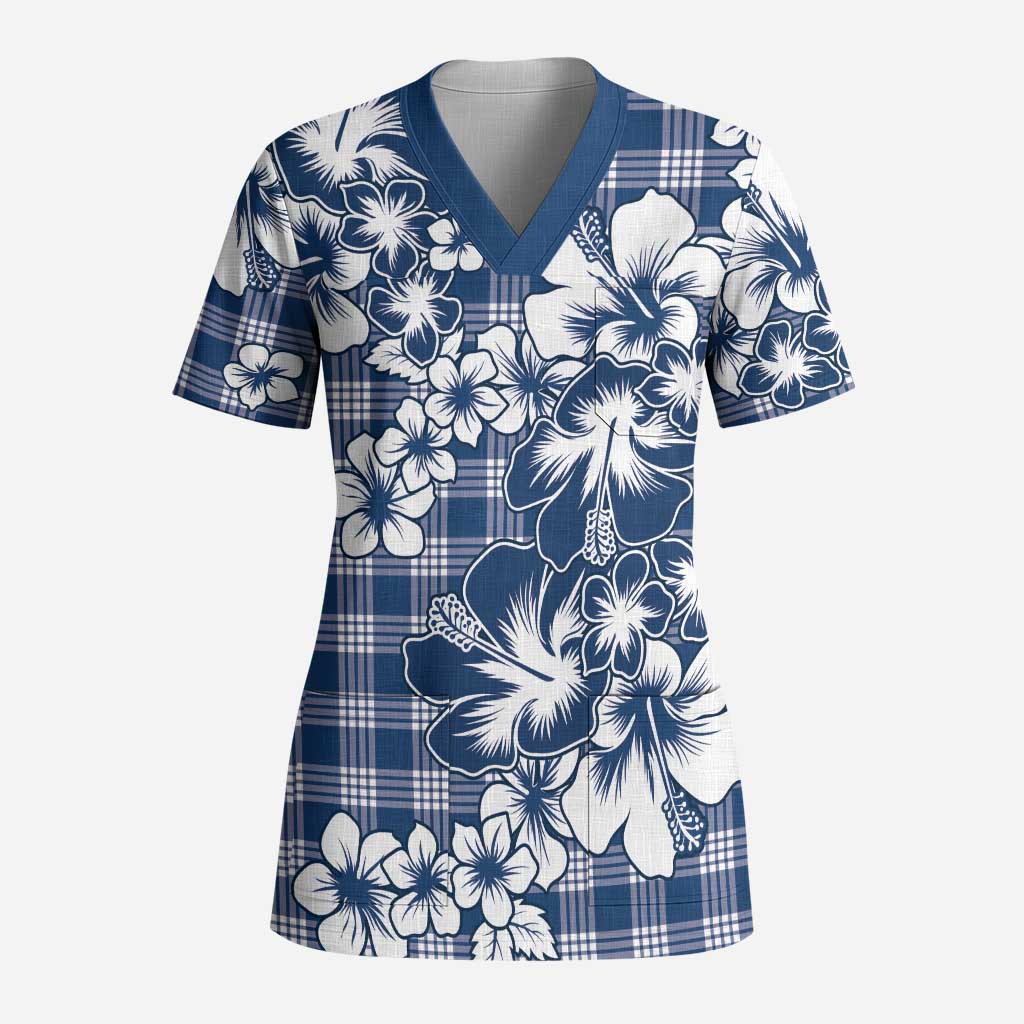 Hibiscus Pakala Cobalt Blue Royal Scrub Top Tropical Floral Stylized LT01 Adult Blue - Polynesian Pride