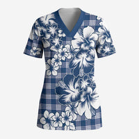 Hibiscus Pakala Cobalt Blue Royal Scrub Top Tropical Floral Stylized LT01 Adult Blue - Polynesian Pride