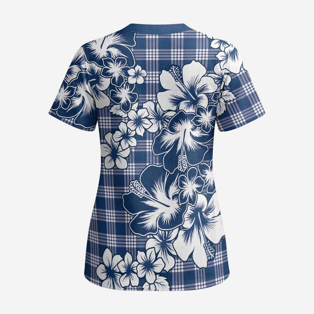 Hibiscus Pakala Cobalt Blue Royal Scrub Top Tropical Floral Stylized LT01 - Polynesian Pride