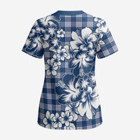 Hibiscus Pakala Cobalt Blue Royal Scrub Top Tropical Floral Stylized LT01 - Polynesian Pride