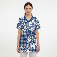 Hibiscus Pakala Cobalt Blue Royal Scrub Top Tropical Floral Stylized LT01 - Polynesian Pride