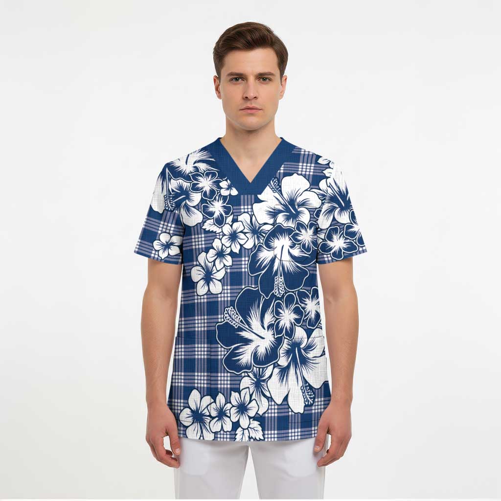 Hibiscus Pakala Cobalt Blue Royal Scrub Top Tropical Floral Stylized LT01 - Polynesian Pride