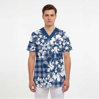 Hibiscus Pakala Cobalt Blue Royal Scrub Top Tropical Floral Stylized LT01 - Polynesian Pride