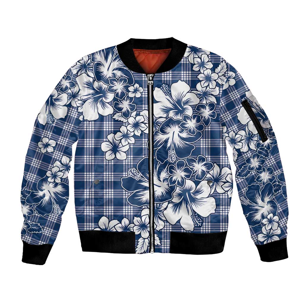 Hibiscus Pakala Cobalt Blue Royal Sleeve Zip Bomber Jacket Tropical Floral Stylized LT01 Unisex Blue - Polynesian Pride