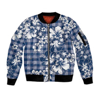 Hibiscus Pakala Cobalt Blue Royal Sleeve Zip Bomber Jacket Tropical Floral Stylized LT01 Unisex Blue - Polynesian Pride