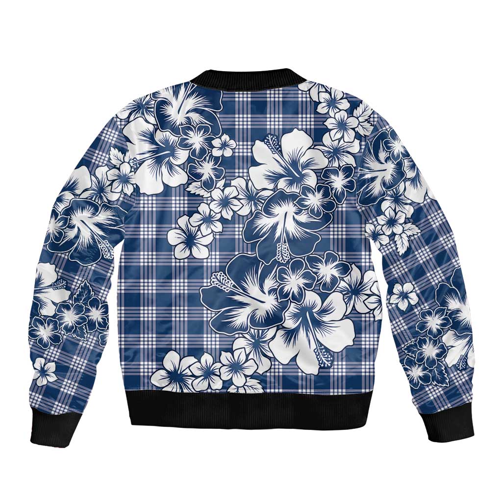 Hibiscus Pakala Cobalt Blue Royal Sleeve Zip Bomber Jacket Tropical Floral Stylized LT01 - Polynesian Pride
