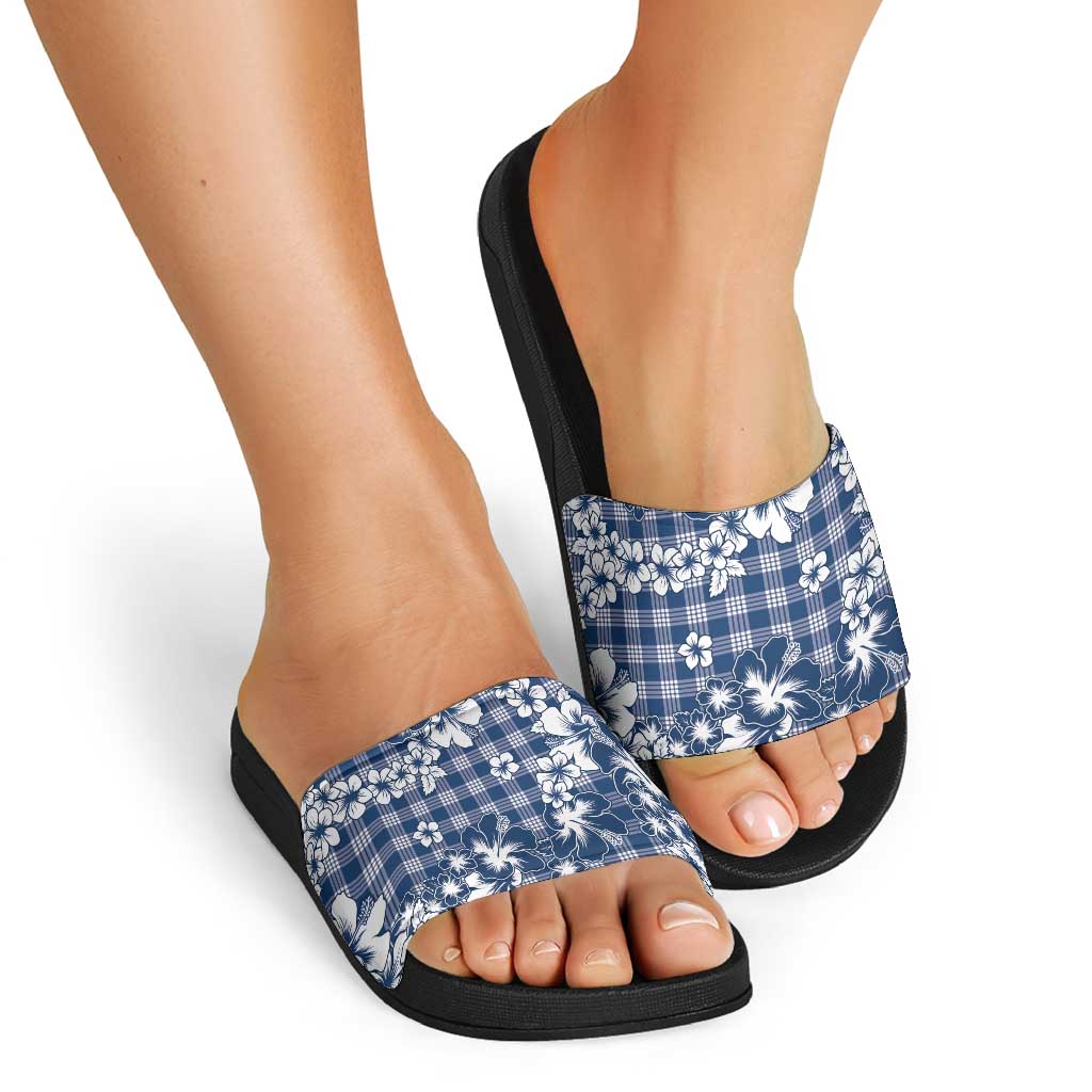 Hibiscus Pakala Cobalt Blue Royal Slide Sandals Tropical Floral Stylized LT01 - Polynesian Pride
