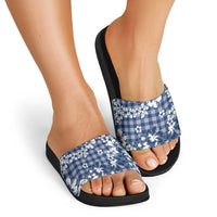 Hibiscus Pakala Cobalt Blue Royal Slide Sandals Tropical Floral Stylized LT01 - Polynesian Pride