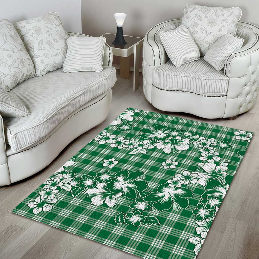Hibiscus Pakala Emerald Green Area Rug Tropical Floral Stylized LT01 - Polynesian Pride
