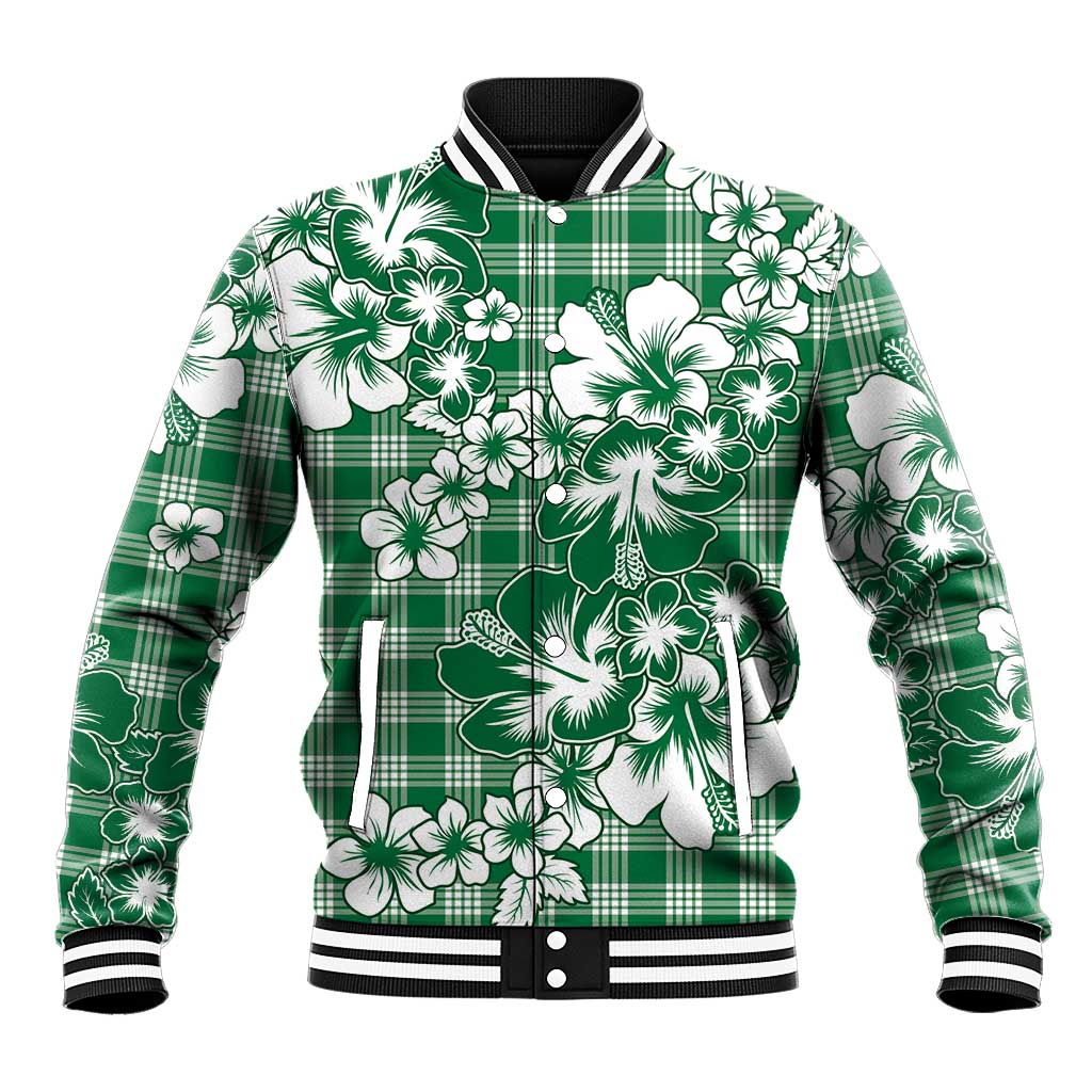 Hibiscus Pakala Emerald Green Baseball Jacket Tropical Floral Stylized LT01 Unisex Green - Polynesian Pride