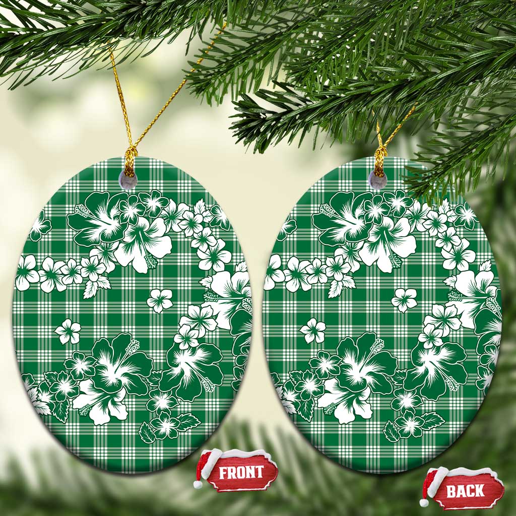 Hibiscus Pakala Emerald Green Ceramic Ornament Tropical Floral Stylized LT01 Oval Green - Polynesian Pride