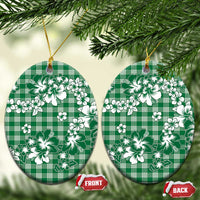Hibiscus Pakala Emerald Green Ceramic Ornament Tropical Floral Stylized LT01 Oval Green - Polynesian Pride