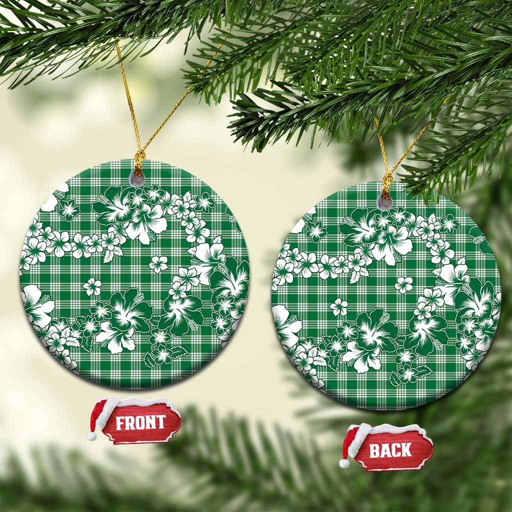 Hibiscus Pakala Emerald Green Ceramic Ornament Tropical Floral Stylized LT01 Circle Green - Polynesian Pride