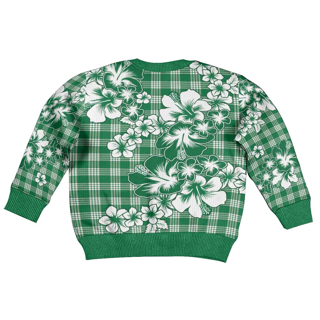 Hibiscus Pakala Emerald Green Kid Ugly Christmas Sweater Tropical Floral Stylized LT01 - Polynesian Pride