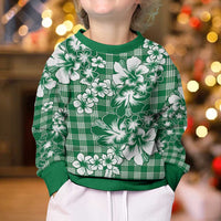 Hibiscus Pakala Emerald Green Kid Ugly Christmas Sweater Tropical Floral Stylized LT01 - Polynesian Pride