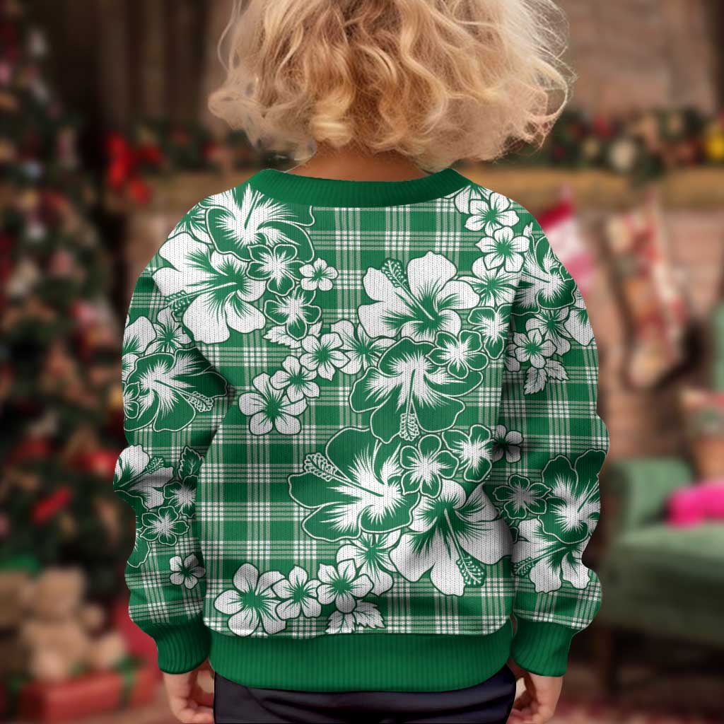 Hibiscus Pakala Emerald Green Kid Ugly Christmas Sweater Tropical Floral Stylized LT01 - Polynesian Pride
