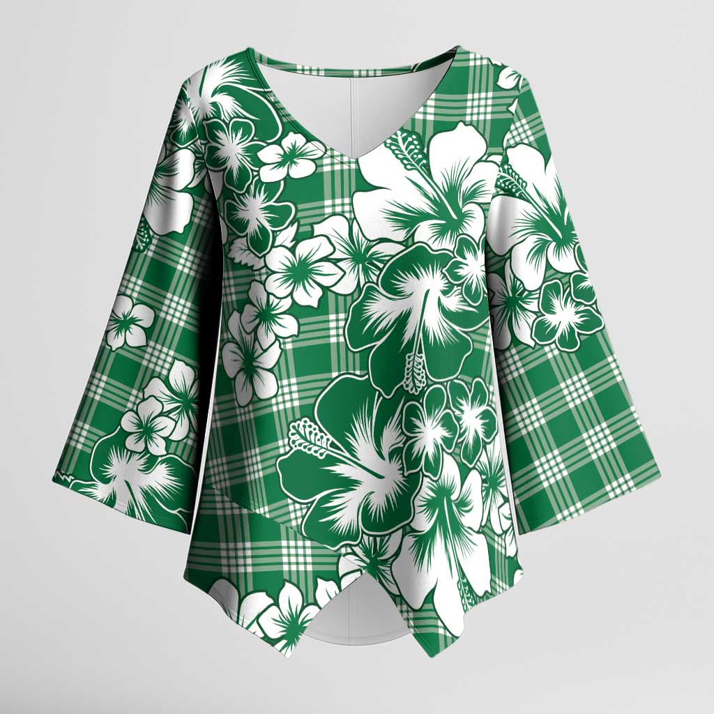 Hibiscus Pakala Emerald Green Kimono Sleeve Blouse Tropical Floral Stylized LT01 Female Green - Polynesian Pride