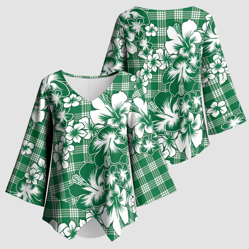 Hibiscus Pakala Emerald Green Kimono Sleeve Blouse Tropical Floral Stylized LT01 - Polynesian Pride