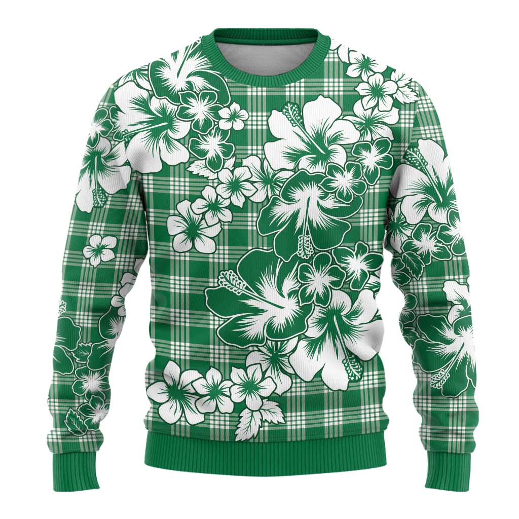 Hibiscus Pakala Emerald Green Ugly Christmas Sweater Tropical Floral Stylized LT01 - Polynesian Pride