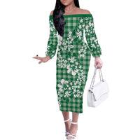 Hibiscus Pakala Emerald Green Off The Shoulder Long Sleeve Dress Tropical Floral Stylized LT01 Women Green - Polynesian Pride