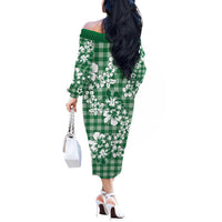 Hibiscus Pakala Emerald Green Off The Shoulder Long Sleeve Dress Tropical Floral Stylized LT01 - Polynesian Pride