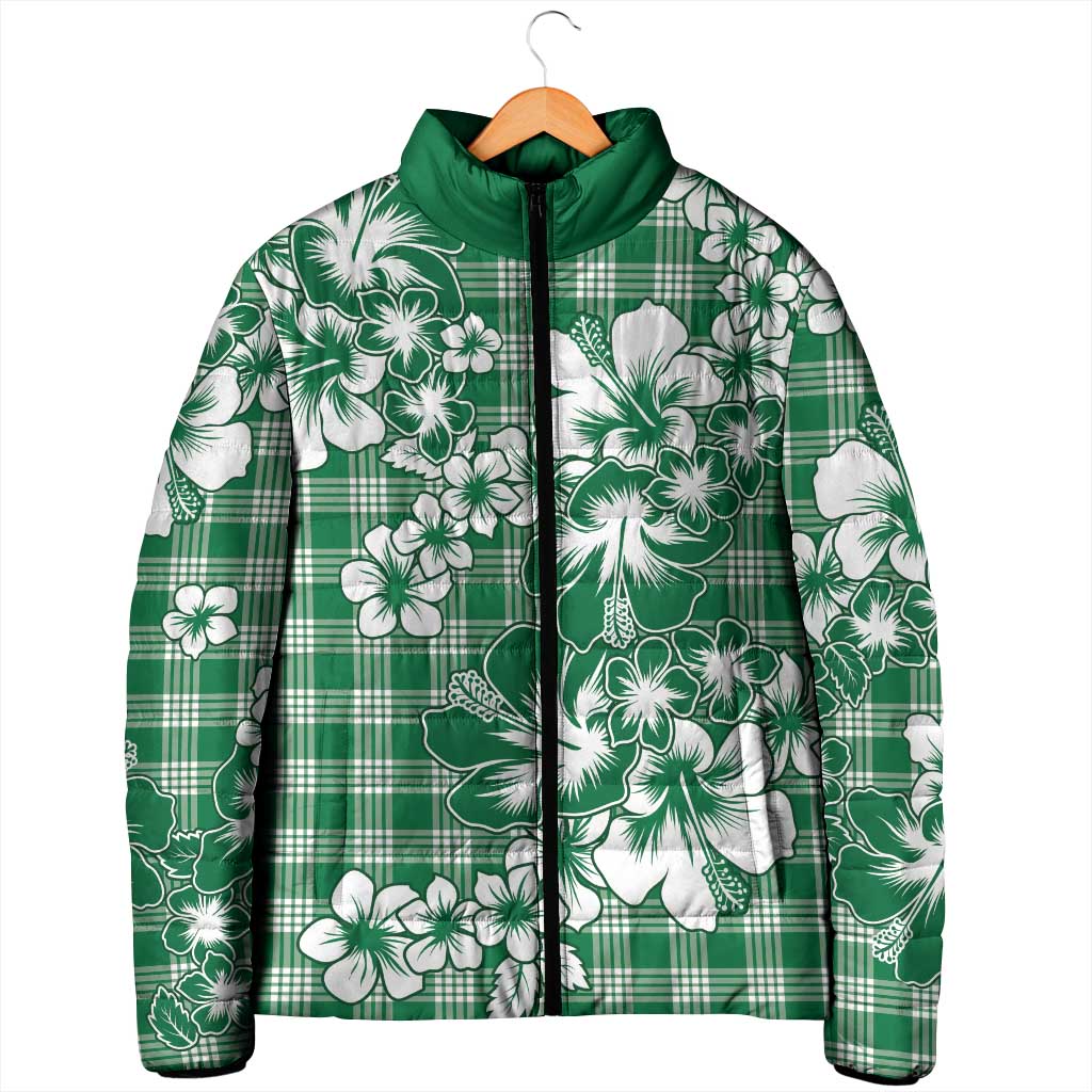 Hibiscus Pakala Emerald Green Padded Jacket Tropical Floral Stylized LT01 - Polynesian Pride