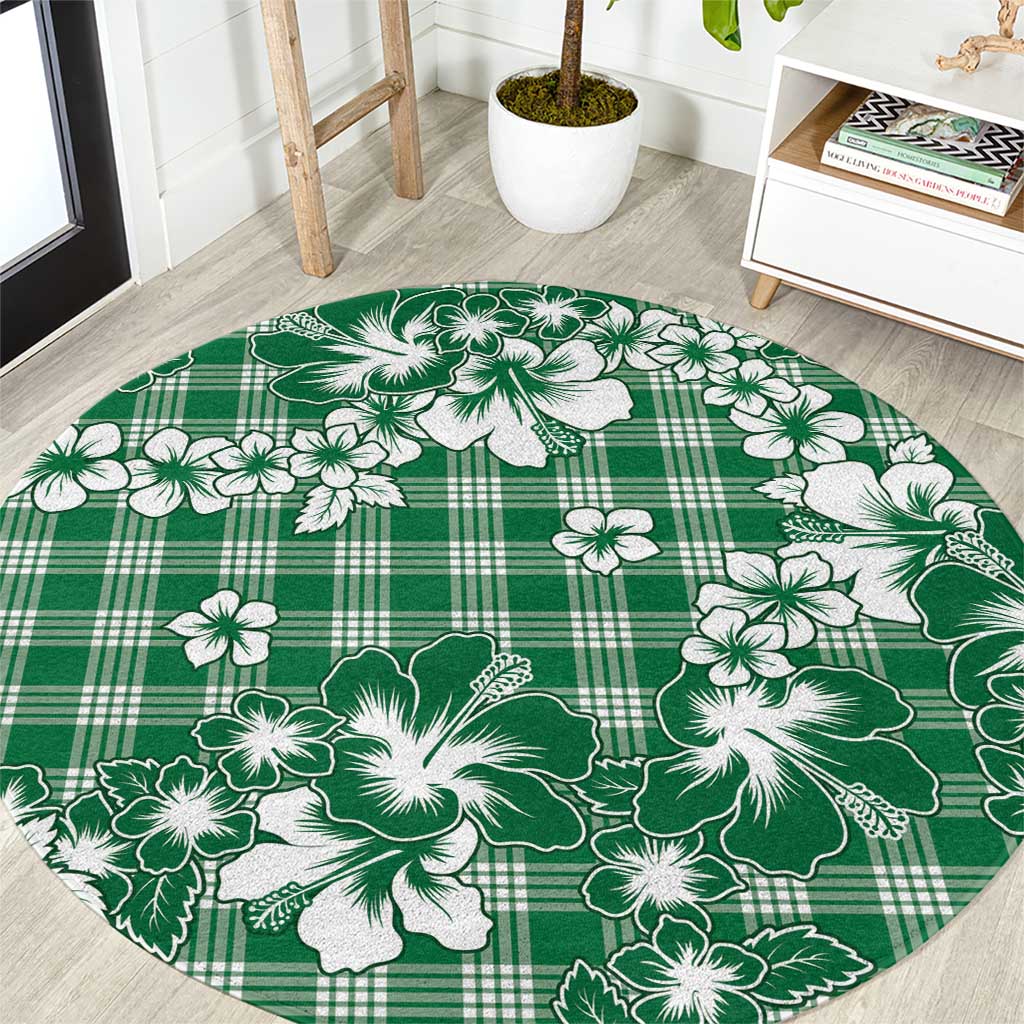 Hibiscus Pakala Emerald Green Round Carpet Tropical Floral Stylized LT01 Green - Polynesian Pride