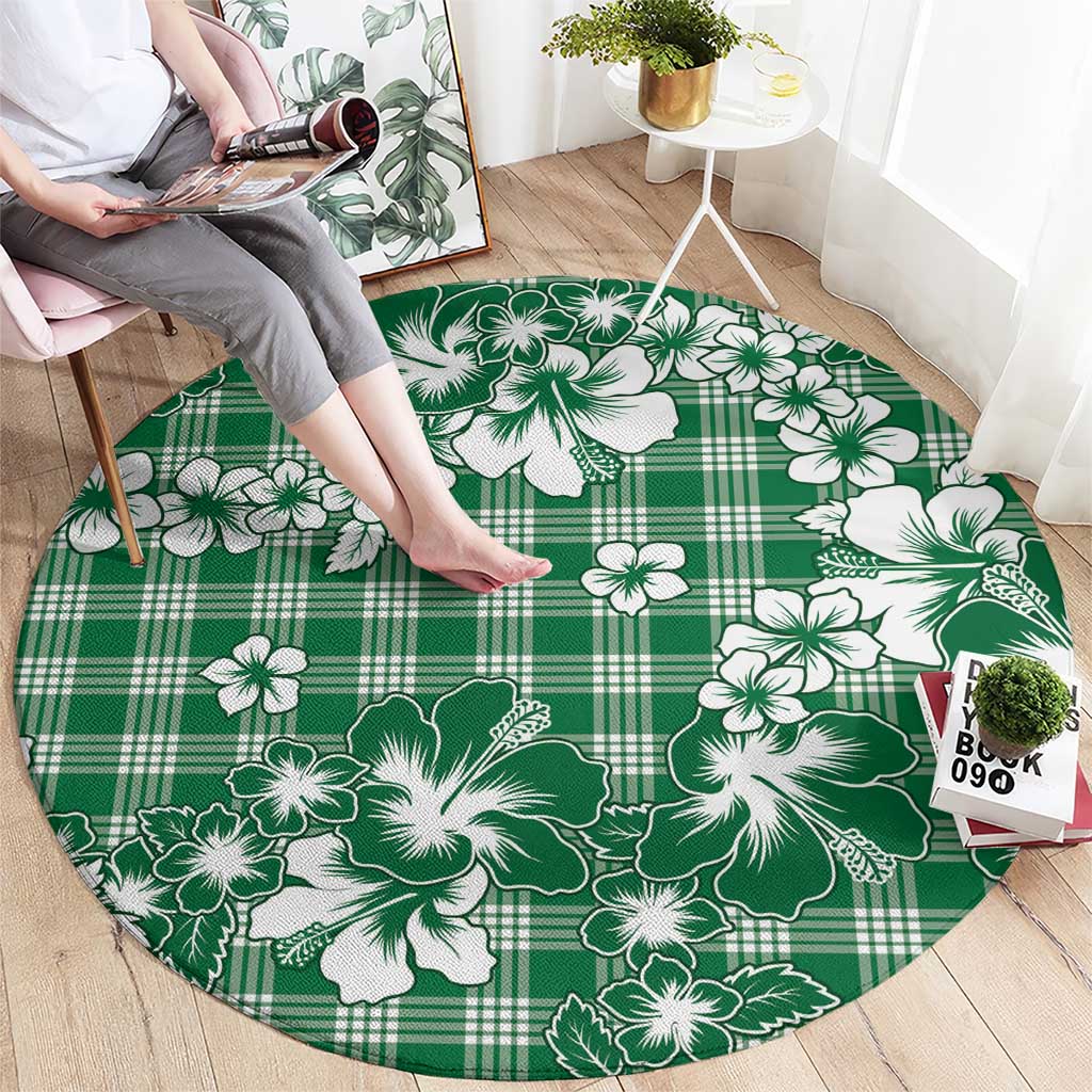 Hibiscus Pakala Emerald Green Round Carpet Tropical Floral Stylized LT01 - Polynesian Pride