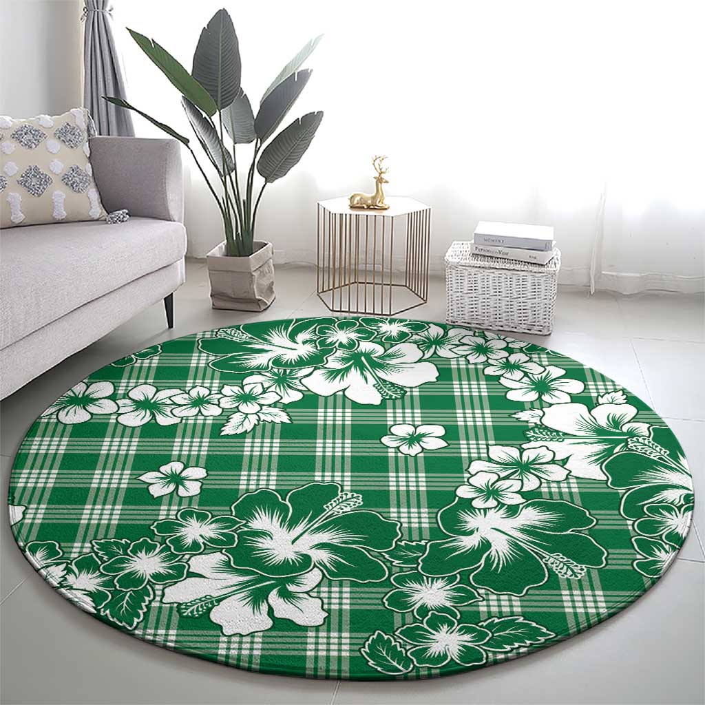 Hibiscus Pakala Emerald Green Round Carpet Tropical Floral Stylized LT01 - Polynesian Pride