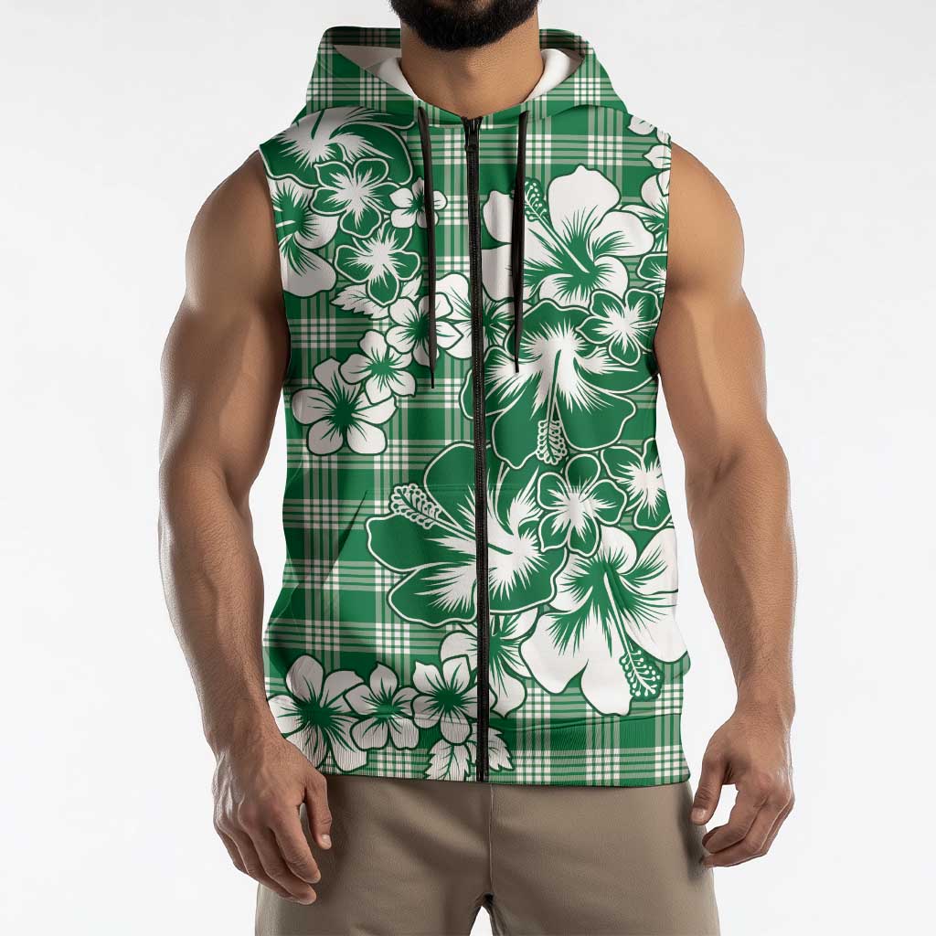 Hibiscus Pakala Emerald Green Sleeveless Zip Hoodie Tropical Floral Stylized LT01 - Polynesian Pride