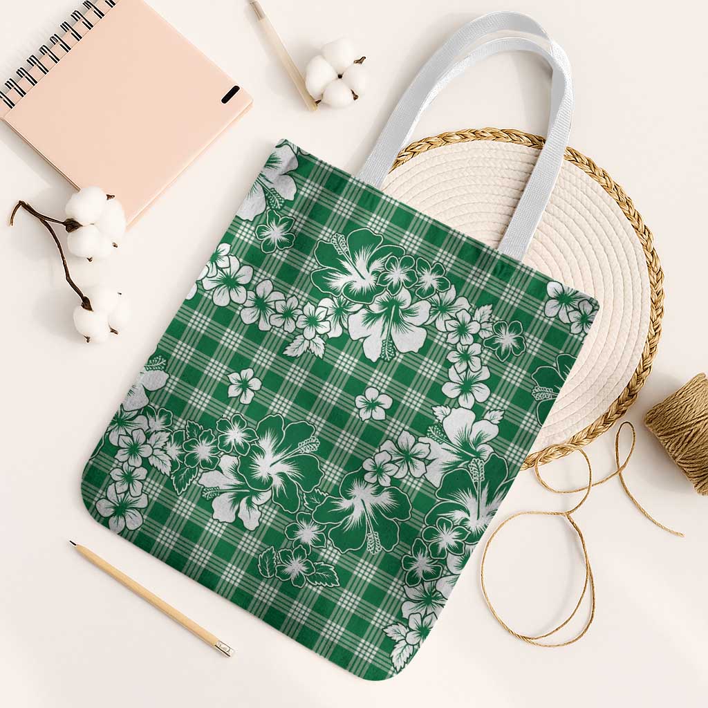 Hibiscus Pakala Emerald Green Tote Bag Tropical Floral Stylized LT01 White Strap One Size Green - Polynesian Pride