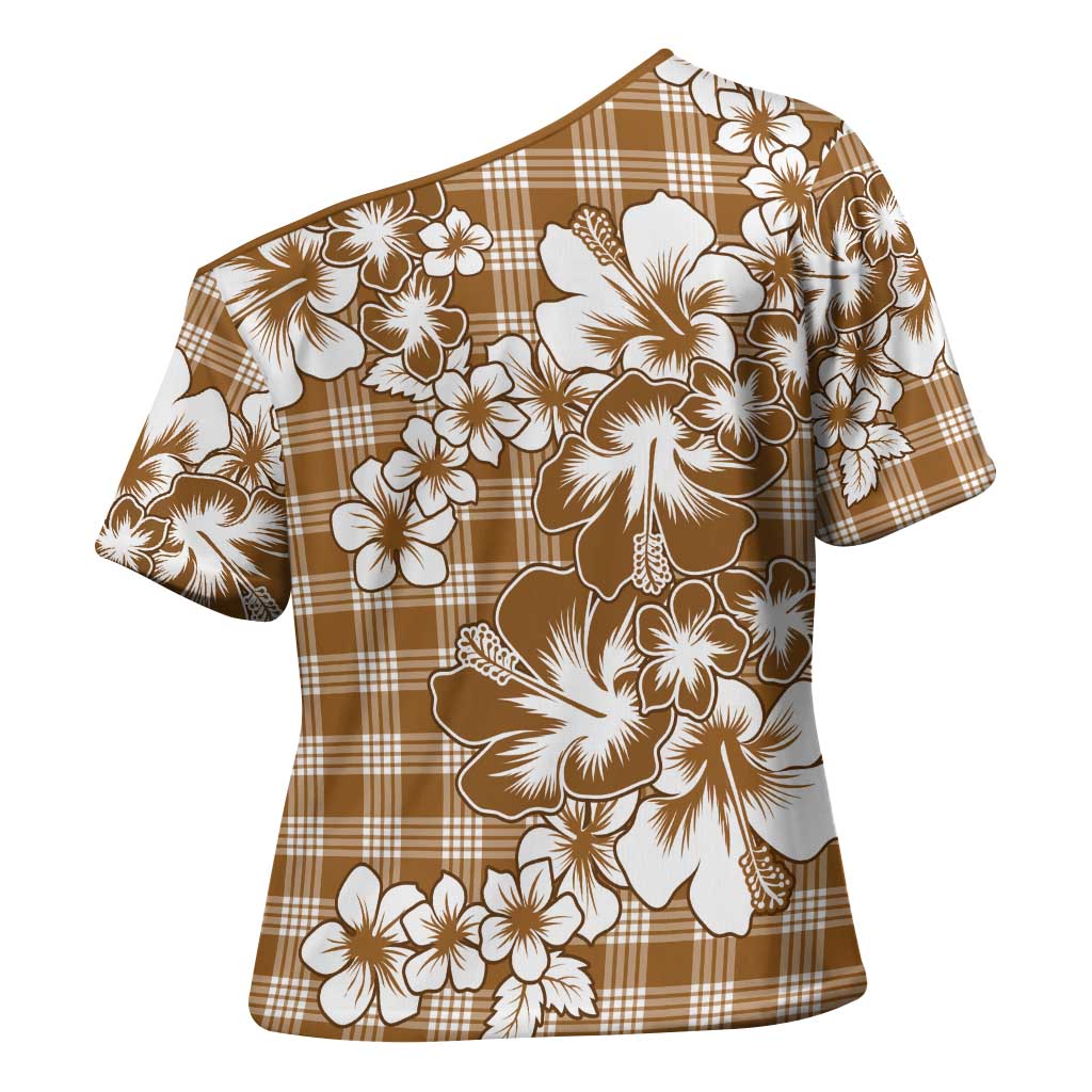 Hibiscus Pakala Bronze Brown Cross Shoulder Shirt Tropical Floral Stylized LT01 - Polynesian Pride
