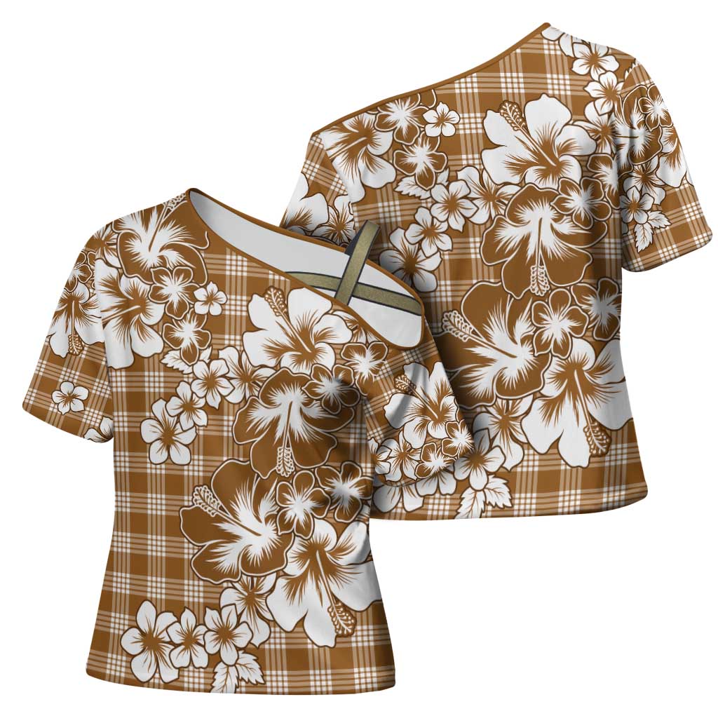 Hibiscus Pakala Bronze Brown Cross Shoulder Shirt Tropical Floral Stylized LT01 - Polynesian Pride