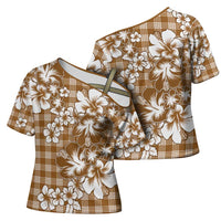 Hibiscus Pakala Bronze Brown Cross Shoulder Shirt Tropical Floral Stylized LT01 - Polynesian Pride