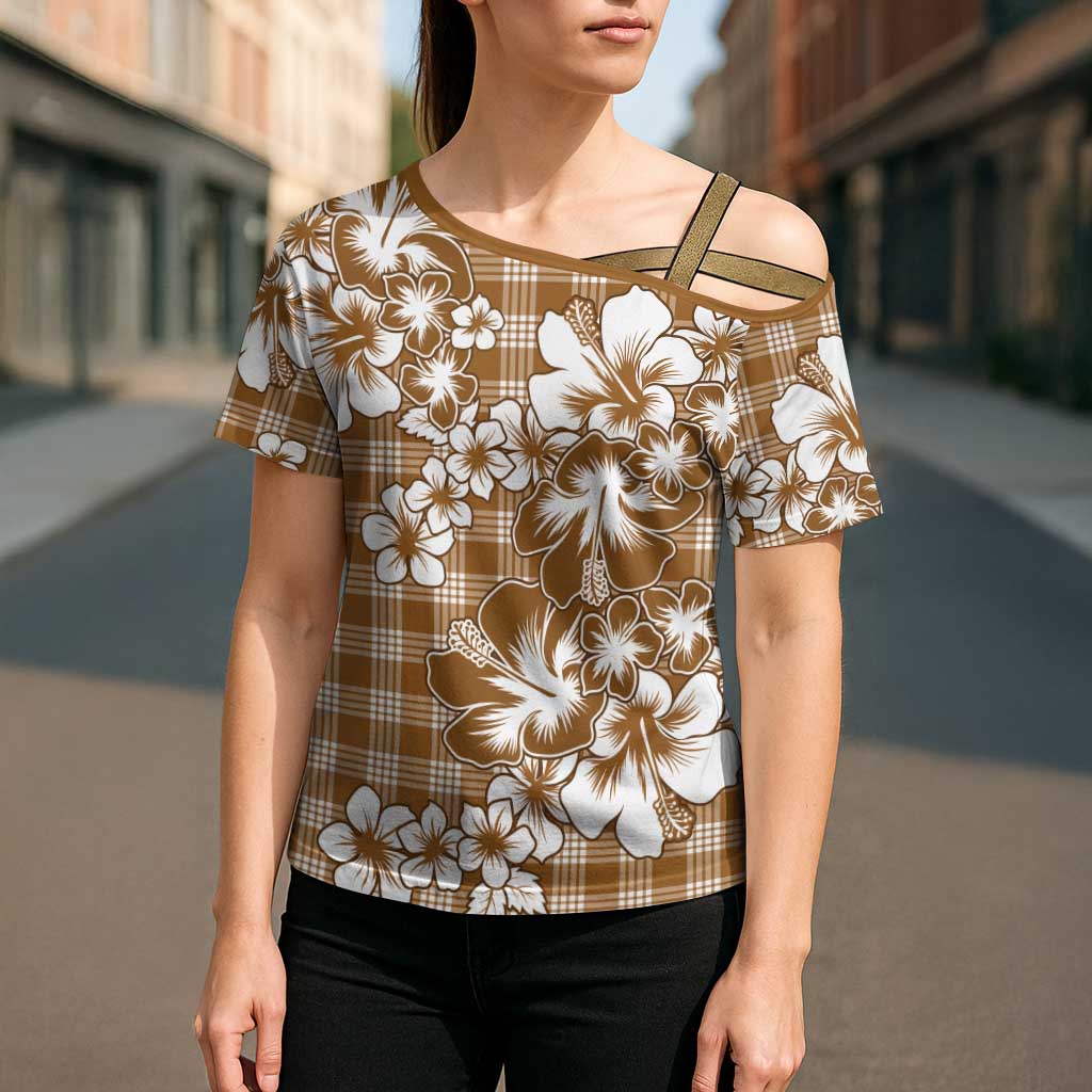 Hibiscus Pakala Bronze Brown Cross Shoulder Shirt Tropical Floral Stylized LT01 - Polynesian Pride