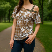 Hibiscus Pakala Bronze Brown Cross Shoulder Shirt Tropical Floral Stylized LT01 - Polynesian Pride