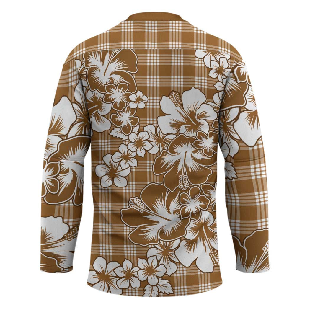 Hibiscus Pakala Bronze Brown Hockey Jersey Tropical Floral Stylized LT01 - Polynesian Pride