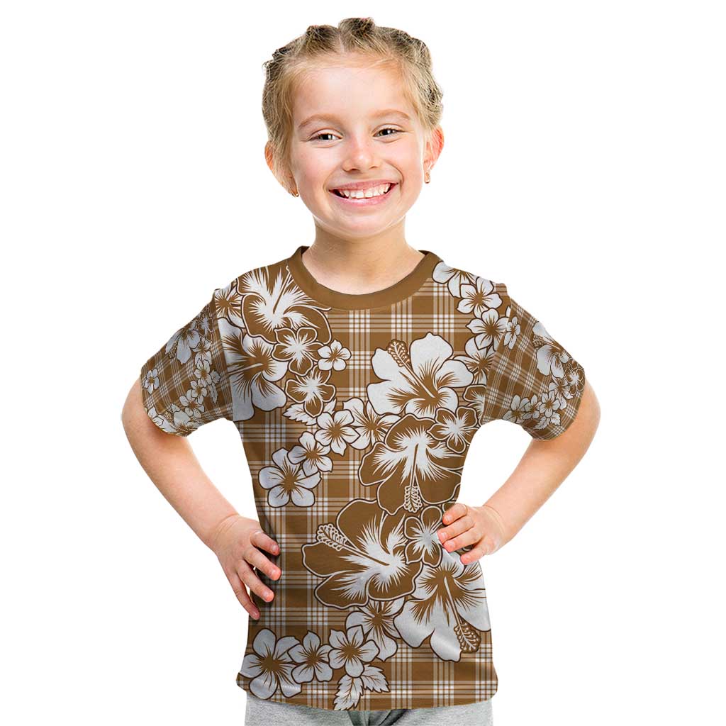 Hibiscus Pakala Bronze Brown Kid T Shirt Tropical Floral Stylized LT01 Brown - Polynesian Pride