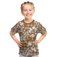 Hibiscus Pakala Bronze Brown Kid T Shirt Tropical Floral Stylized LT01 Brown - Polynesian Pride