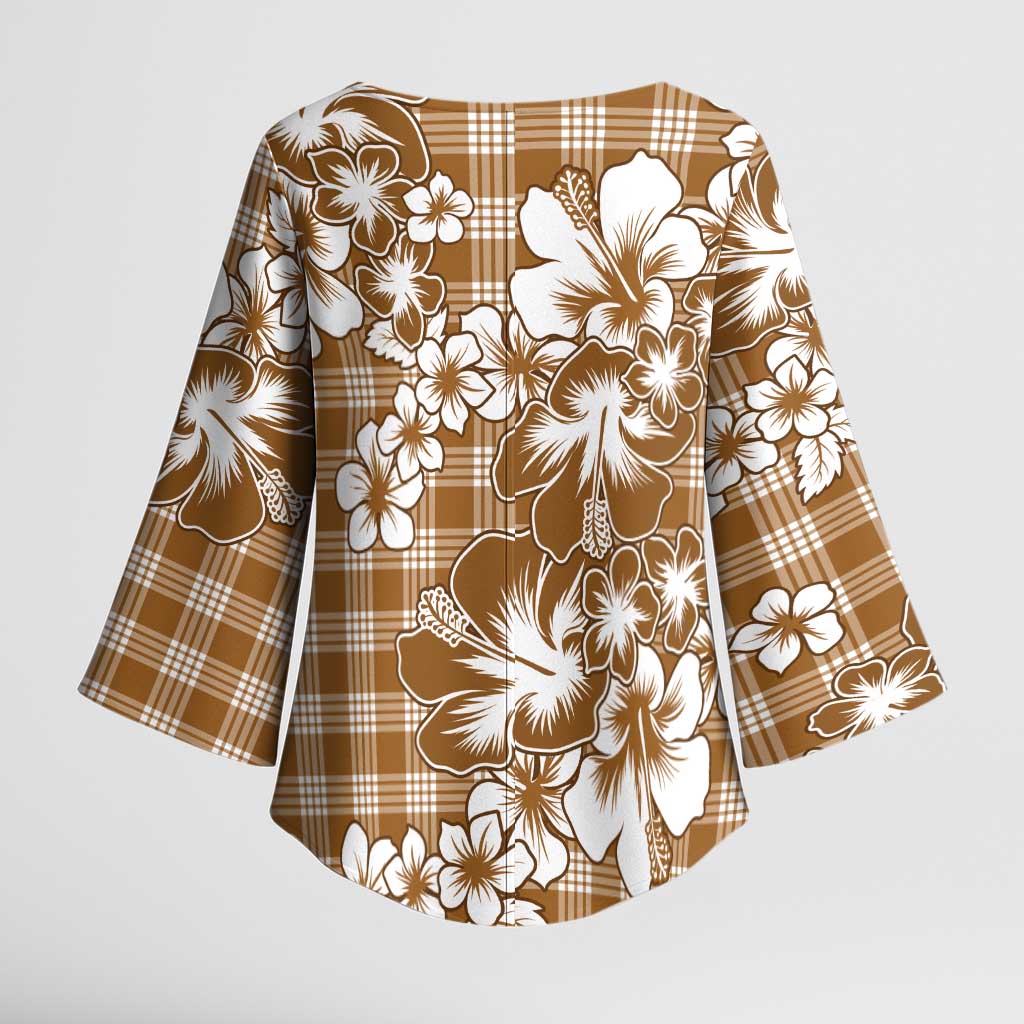 Hibiscus Pakala Bronze Brown Kimono Sleeve Blouse Tropical Floral Stylized LT01 - Polynesian Pride