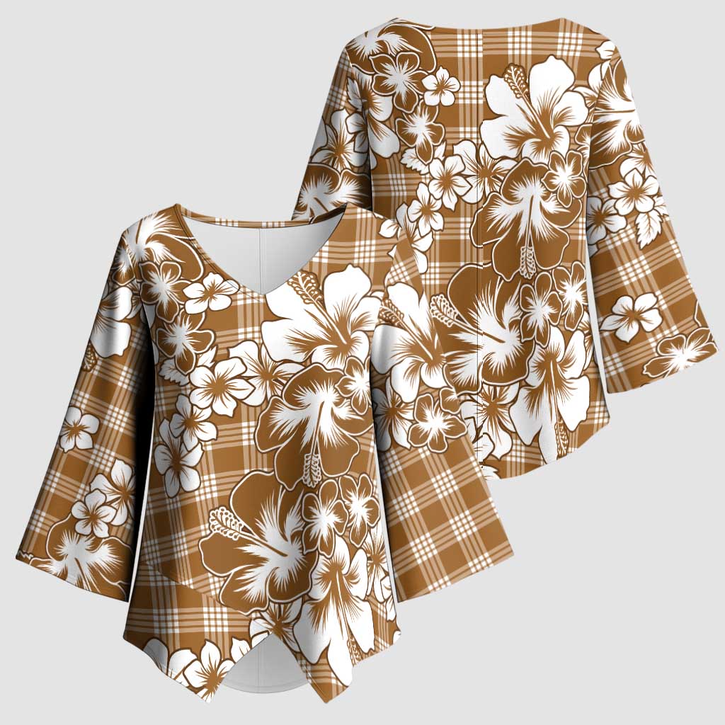 Hibiscus Pakala Bronze Brown Kimono Sleeve Blouse Tropical Floral Stylized LT01 - Polynesian Pride