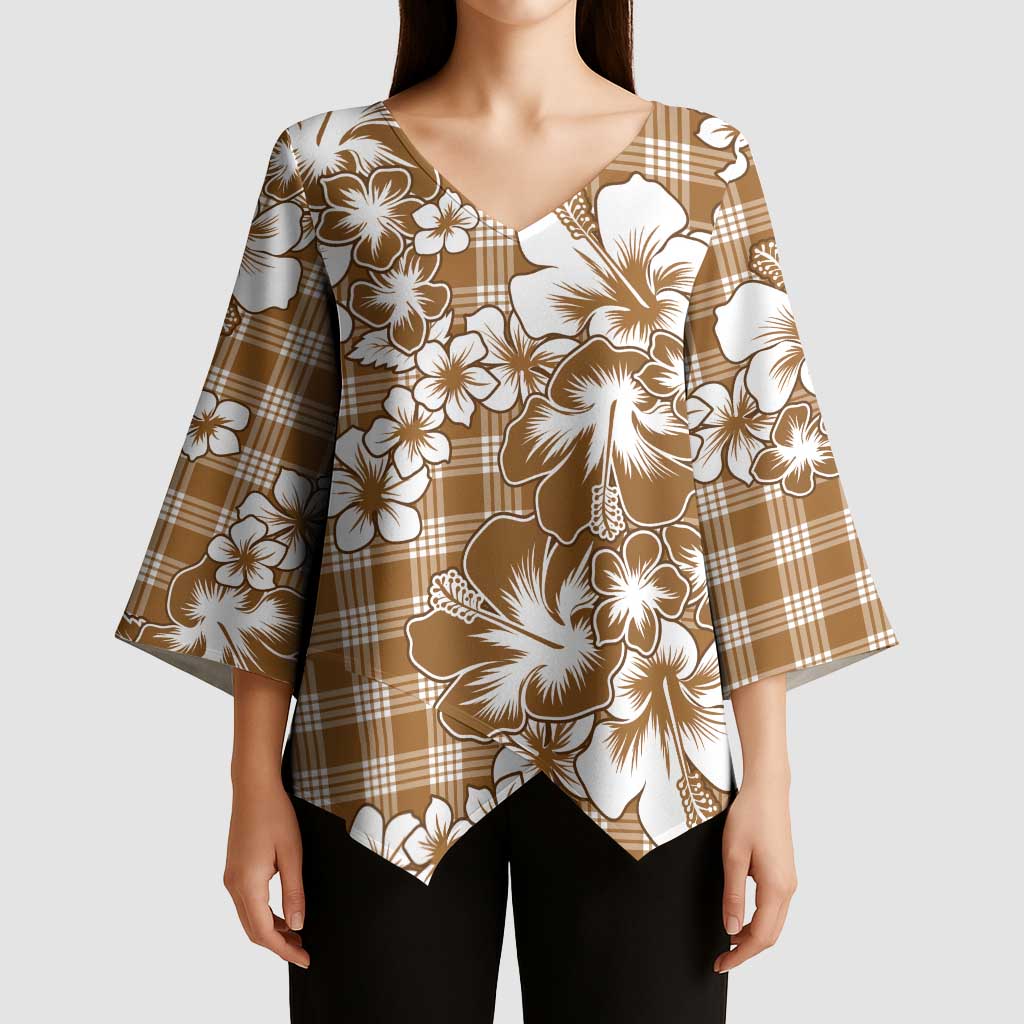 Hibiscus Pakala Bronze Brown Kimono Sleeve Blouse Tropical Floral Stylized LT01 - Polynesian Pride