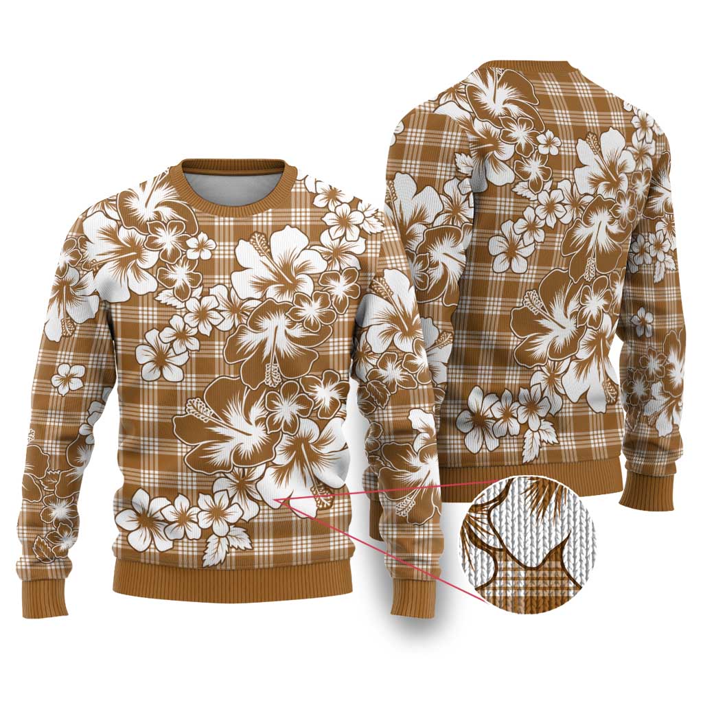 Hibiscus Pakala Bronze Brown Ugly Christmas Sweater Tropical Floral Stylized LT01 Brown - Polynesian Pride