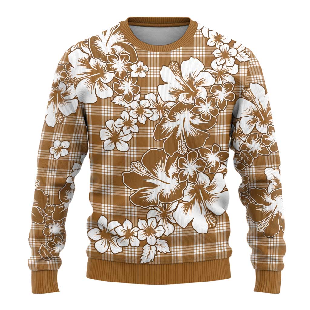 Hibiscus Pakala Bronze Brown Ugly Christmas Sweater Tropical Floral Stylized LT01 - Polynesian Pride